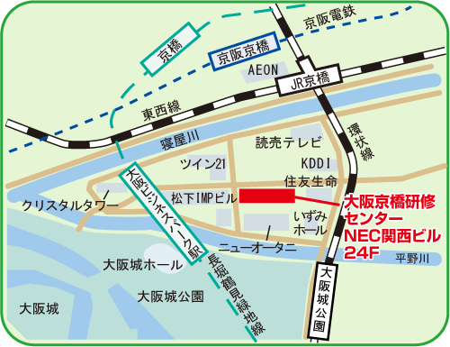 地図：大阪京橋研修センター（NEC関西ビル24階）