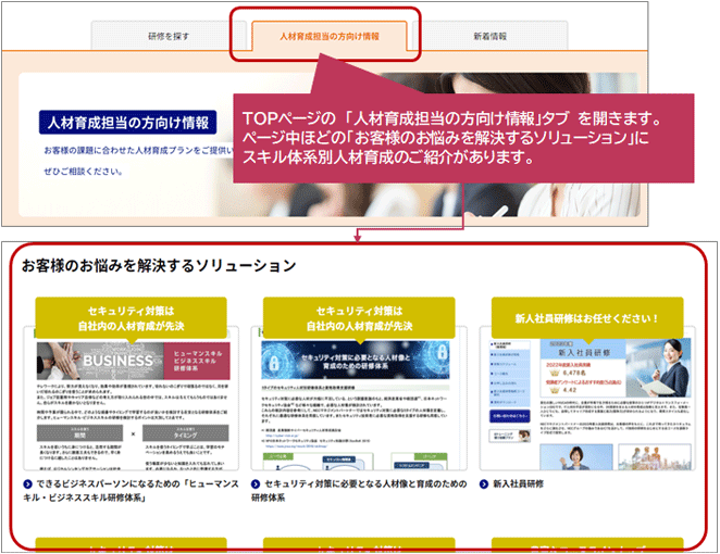 ●TOPページ_人材育成担当の方向け情報/お客様のお悩みを解決するソリューション