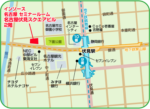 地図：インソース　名古屋　セミナールーム 名古屋伏見スクエアビル 2階