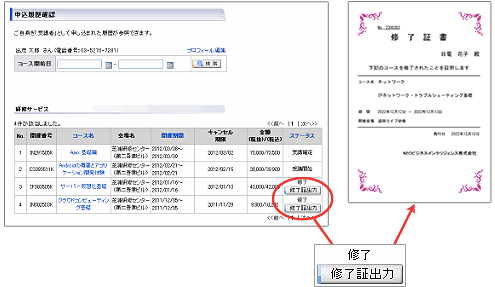 修了証出力画面